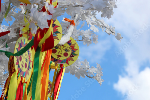 Shrovetide decorations in VDNH public park, Pancake week in Russia, traditional spring festival