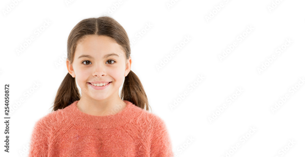 Brilliant smile. Child happy cheerful enjoy childhood. Girl adorable smiling happy face. Kid charming brilliant smile white background isolated. Kid girl long hair cheerful happy copy space Brilliant smile. Child happy cheerful enjoy childhood. Girl adorable smiling happy face. Kid charming brilliant smile white background isolated. Kid girl long hair cheerful happy copy space