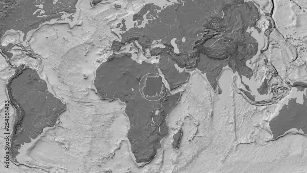 Sudan area presented against the global bilevel map in the Kavrayskiy VII projection with animated oblique transformation Sudan area presented against the global bilevel map in the Kavrayskiy VII projection with animated oblique transformation
