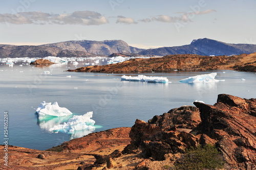 Icebergs on a sunny day.