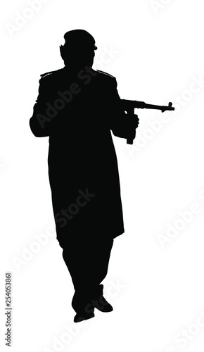 Red army soldier vector silhouette. Soldier with rifle. Partisan against Nazi Germany in WW2. Fierce struggle in occupied Europe. Soviet troops against aggressors in battle. Second World war fighter.