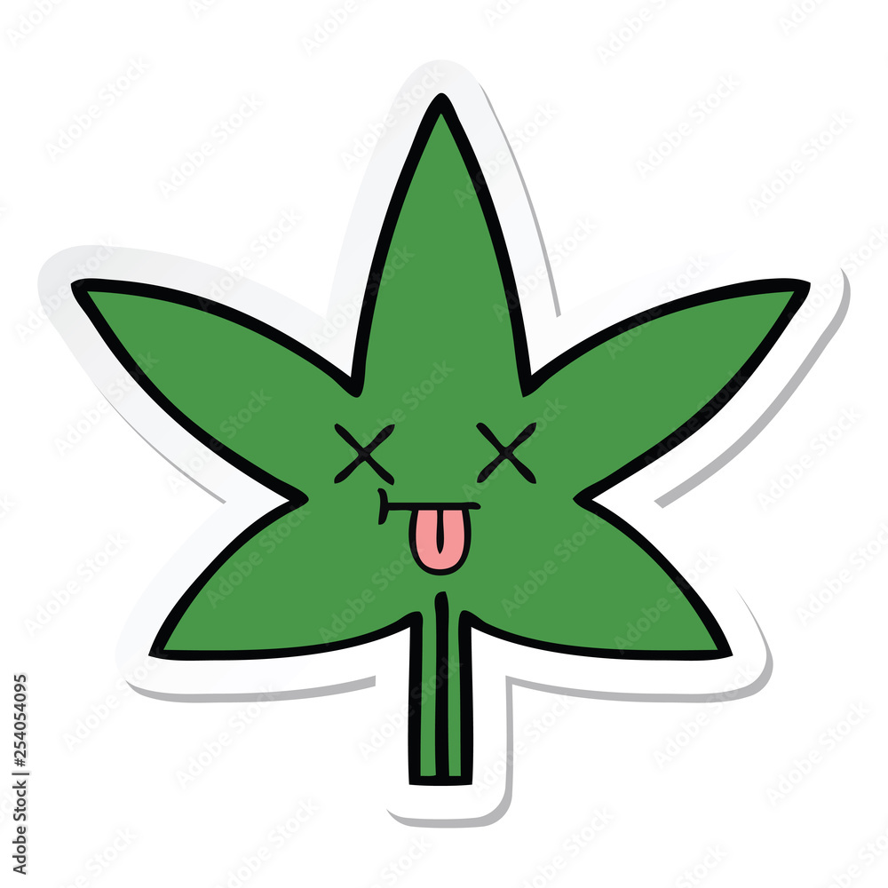 sticker of a cute cartoon marijuana leaf sticker of a cute cartoon marijuana leaf