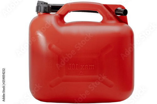 Canister of gasoline isolated on white background. Pendat jerrican.