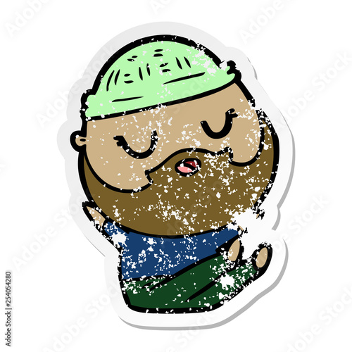 distressed sticker of a cartoon man with beard