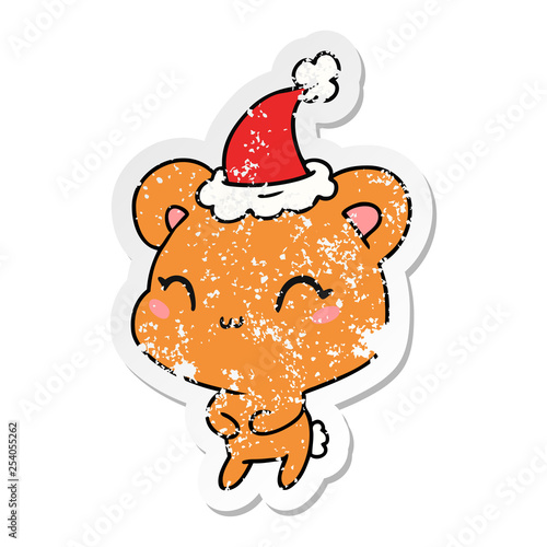 christmas distressed sticker cartoon of kawaii bear © lineartestpilot