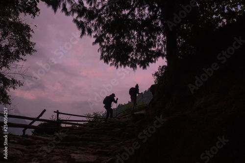 Tourists silhouettes during a hike