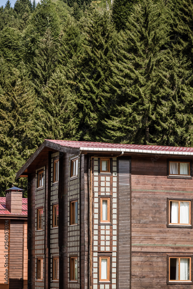 Traditional WoodenHouses in the Forest