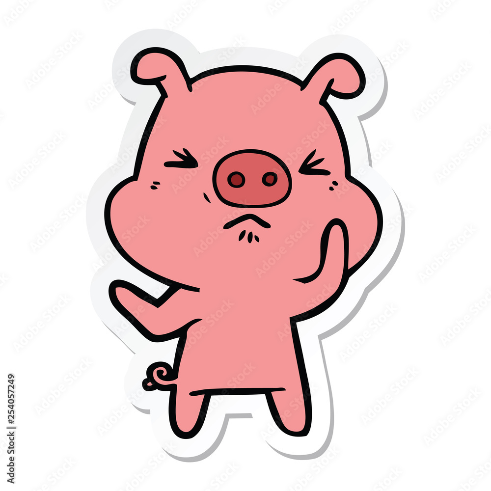 sticker of a cartoon angry pig sticker of a cartoon angry pig
