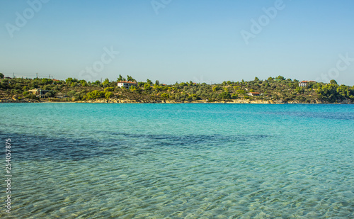 idyllic picturesque panorama scenery landscape with vivid colorful blue sea lagoon and shallow bottom summer vacation and touristic concept travel photography