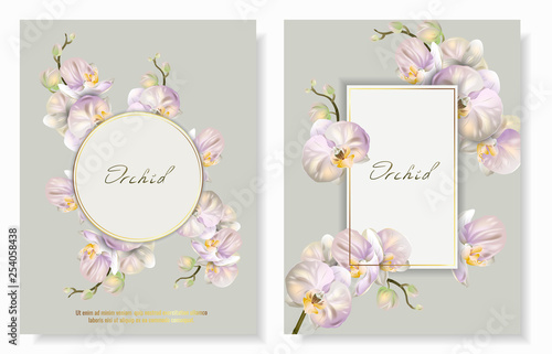 Set of Vector banners with Luxurious orchid flowers.