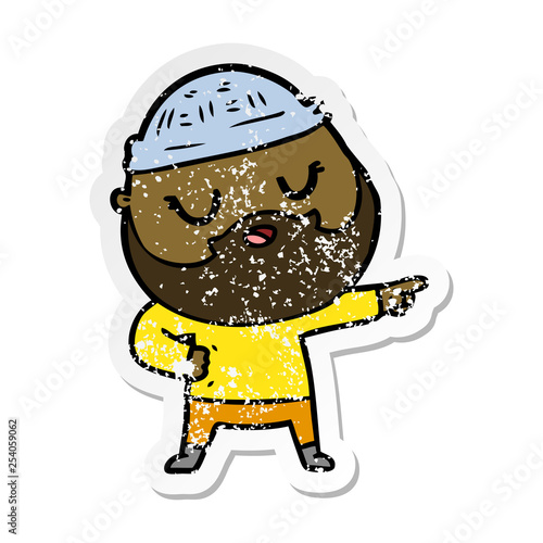 distressed sticker of a cartoon man with beard