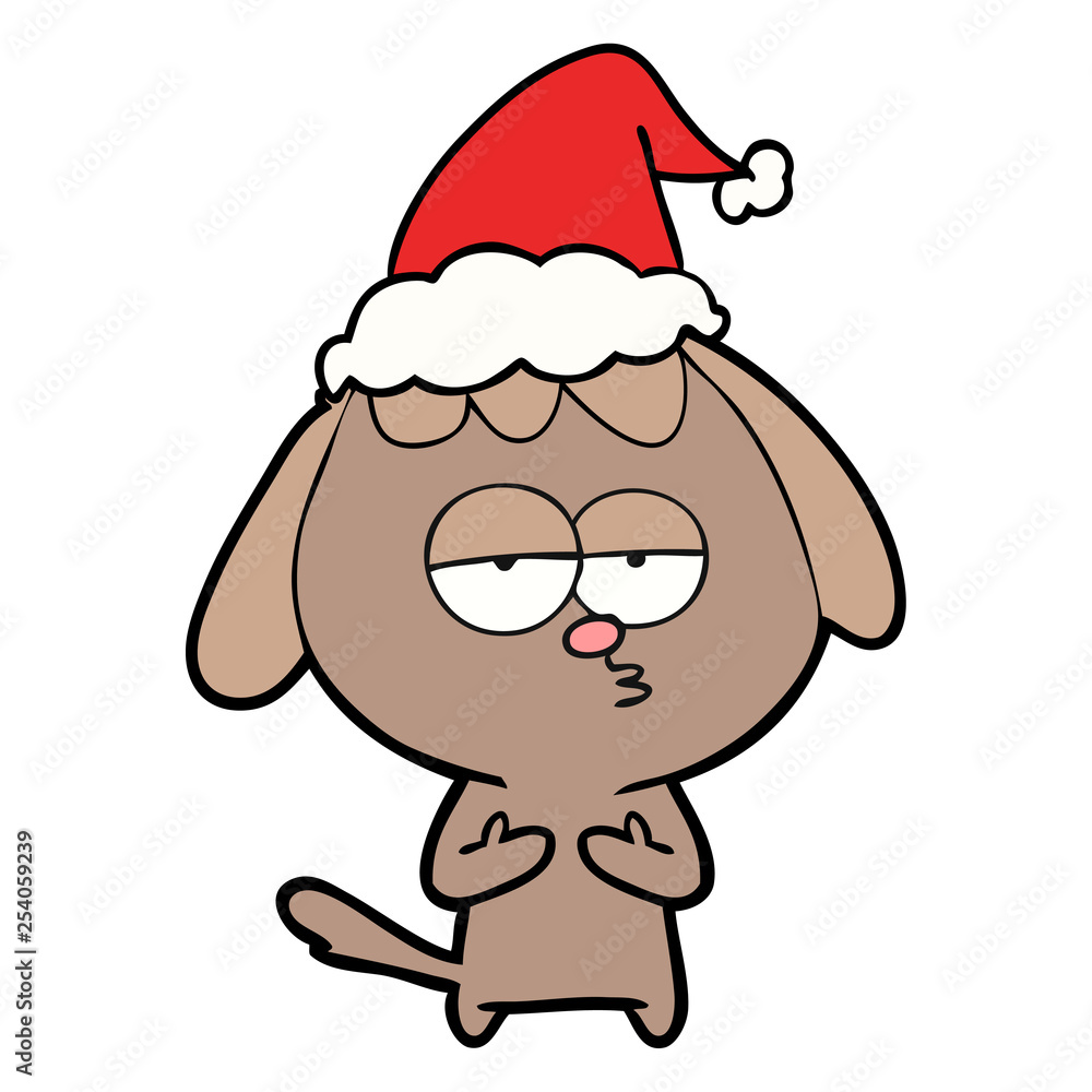line drawing of a bored dog wearing santa hat line drawing of a bored dog wearing santa hat