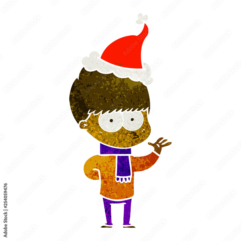 nervous retro cartoon of a boy wearing santa hat nervous retro cartoon of a boy wearing santa hat