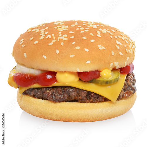 Classic cheeseburger isolated on white photo