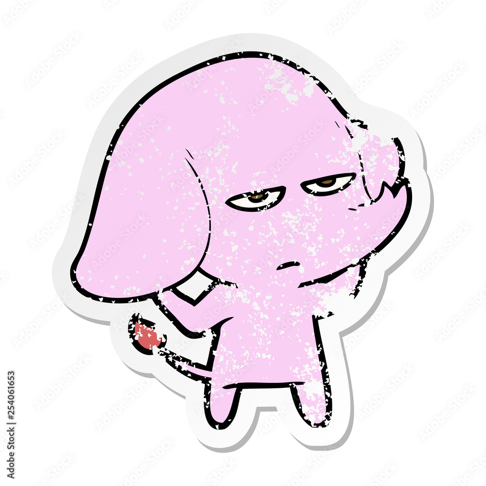 distressed sticker of a annoyed cartoon elephant distressed sticker of a annoyed cartoon elephant