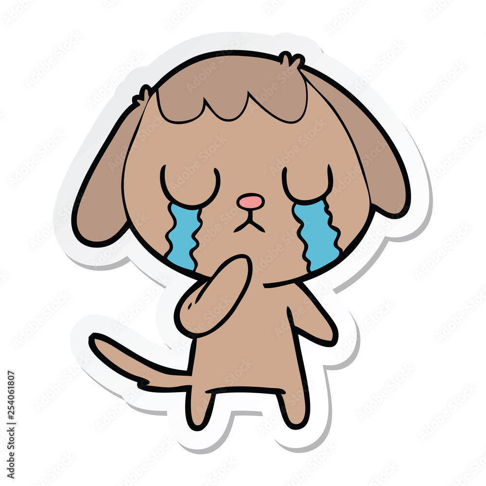 sticker of a cute cartoon dog crying sticker of a cute cartoon dog crying