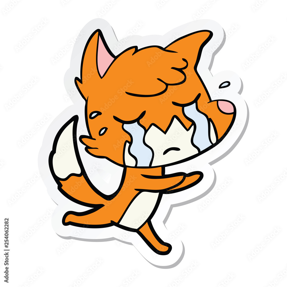 sticker of a crying fox cartoon sticker of a crying fox cartoon