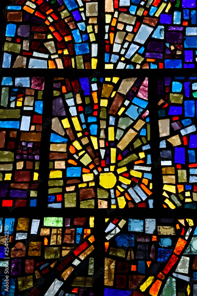 Abstract Sun Pattern Of Colors In A Stained Glass Window Mosaic In A Toronto Roman Catholic Church Stock Photo Adobe Stock