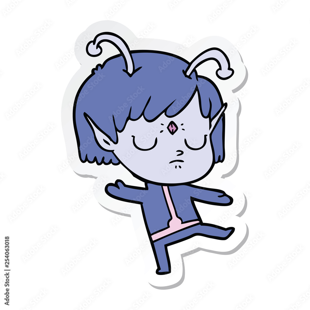 sticker of a cartoon alien girl sticker of a cartoon alien girl