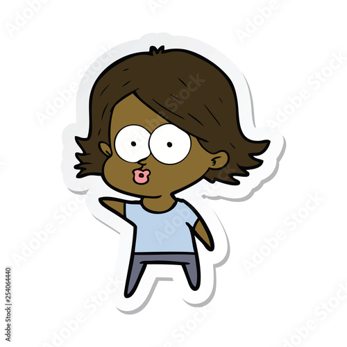 sticker of a cartoon girl pouting