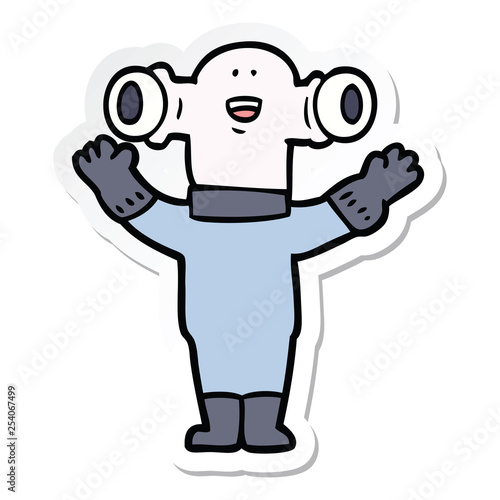 sticker of a friendly cartoon alien waving