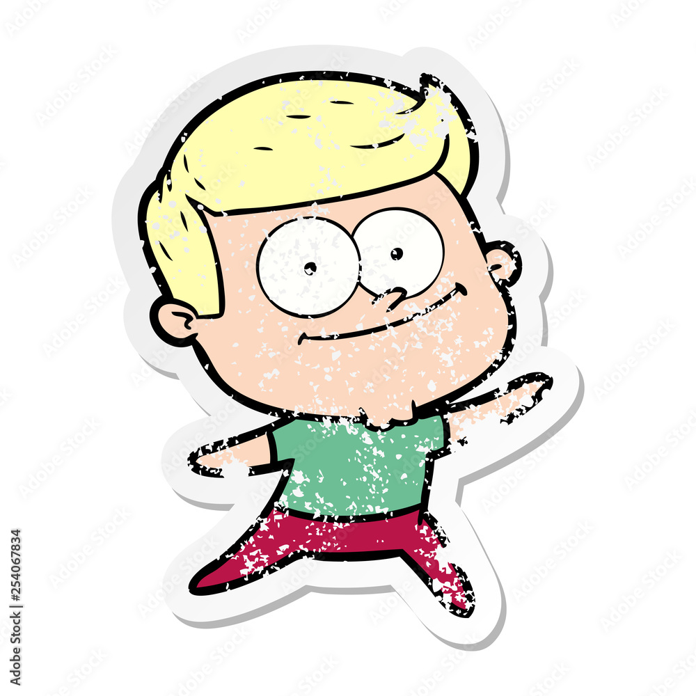 distressed sticker of a cartoon happy man distressed sticker of a cartoon happy man