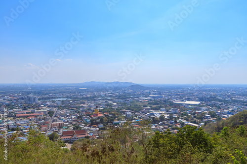 Scenery from Wat Khiriwong Temple on top of mountain near city center, Nakhon Sawan, Thailand.