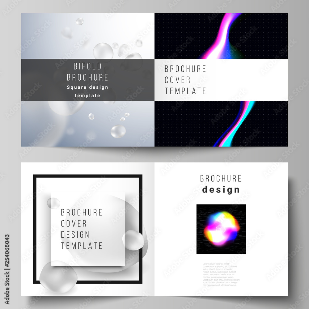 Naklejka premium Vector layout of two covers templates for square design bifold brochure, magazine, flyer. SPA and healthcare design, sci-fi technology background. Abstract futuristic or medical consept backgrounds.