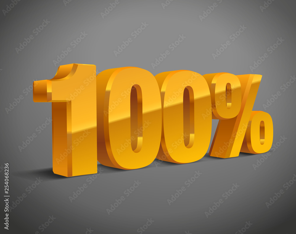 100% percent, 3D object gold metall, vector, eps10. Golden, yellow sign of sale, quality, original, guarantee, natural 100% percent, 3D object gold metall, vector, eps10. Golden, yellow sign of sale, quality, original, guarantee, natural
