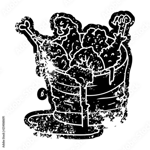 grunge icon drawing bucket of fried chicken