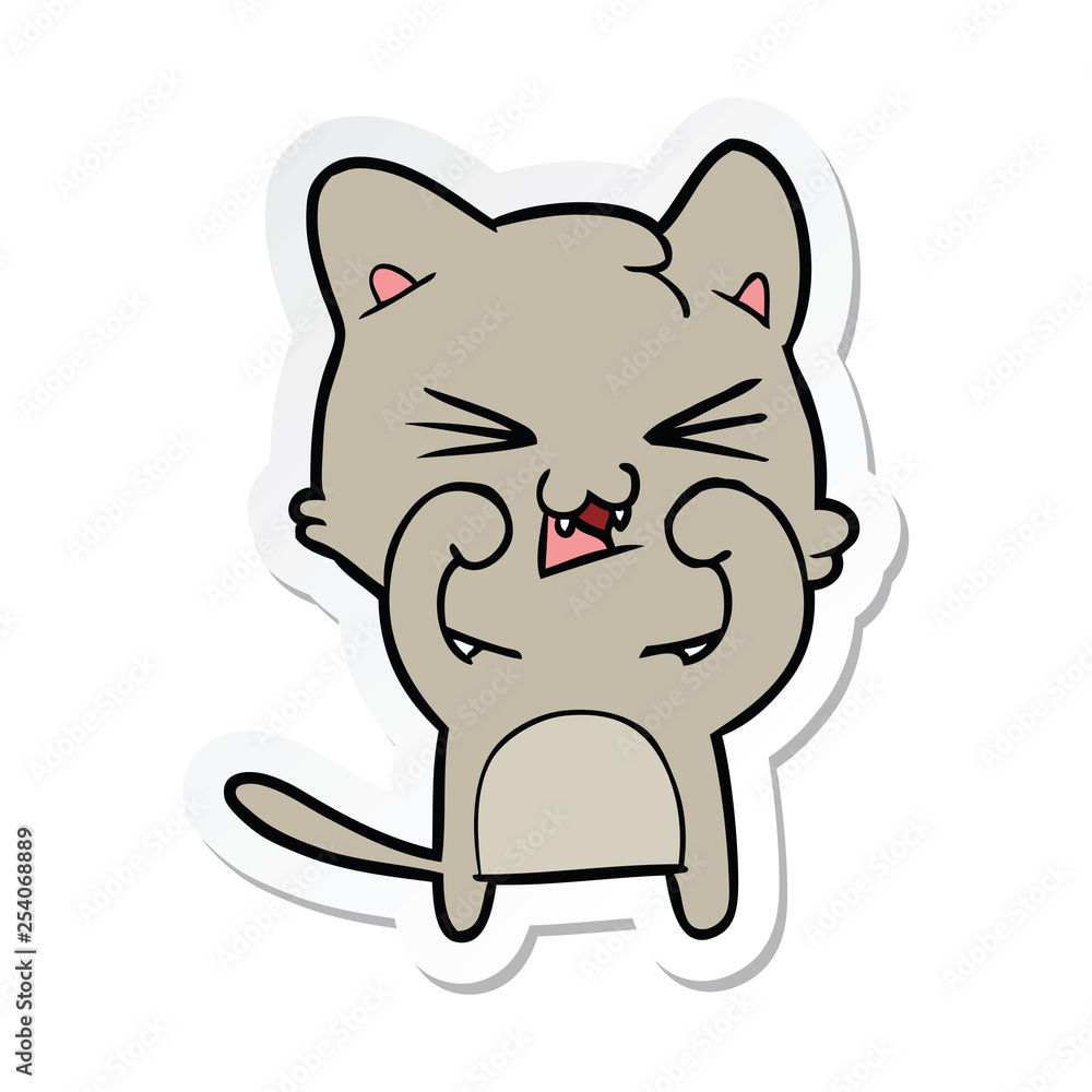 sticker of a cartoon hissing cat sticker of a cartoon hissing cat