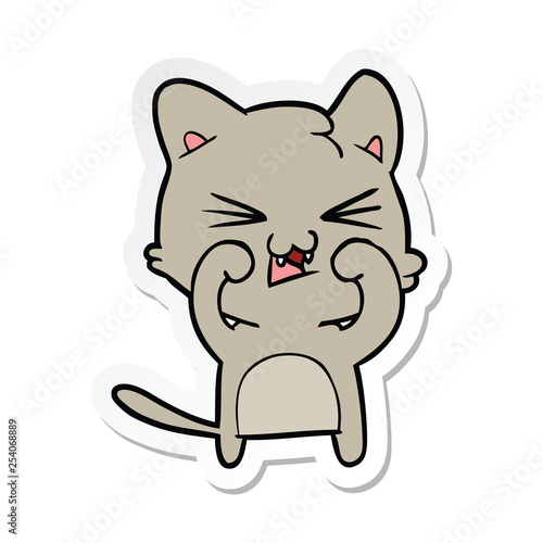 sticker of a cartoon hissing cat