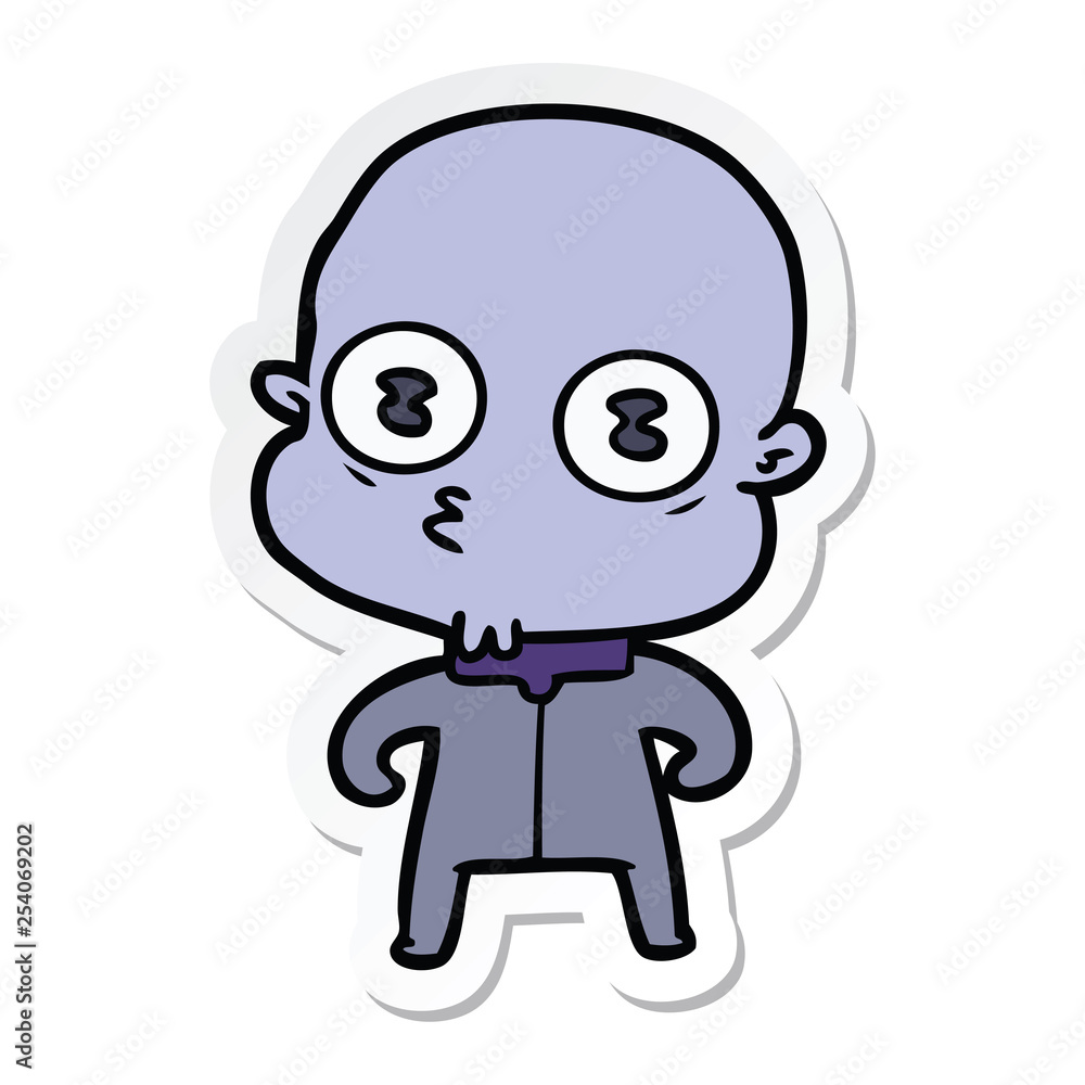 Fototapeta premium sticker of a cartoon weird bald spaceman