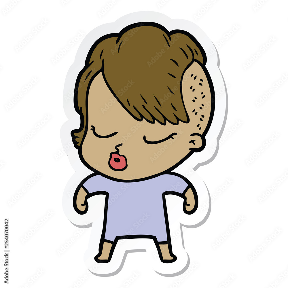 sticker of a cartoon pretty hipster girl sticker of a cartoon pretty hipster girl