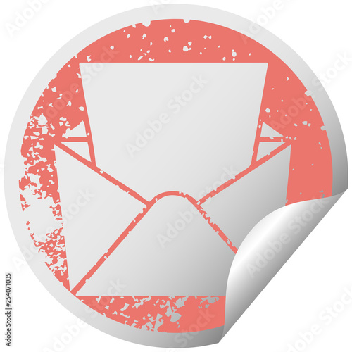 quirky distressed circular peeling sticker symbol letter and envelope