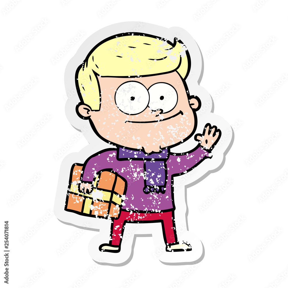 distressed sticker of a cartoon happy man distressed sticker of a cartoon happy man