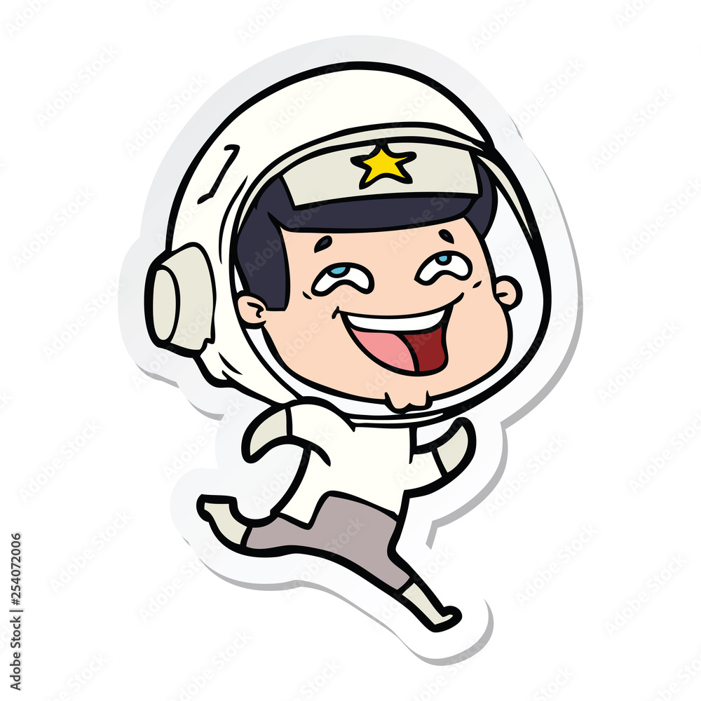 sticker of a cartoon laughing astronaut sticker of a cartoon laughing astronaut