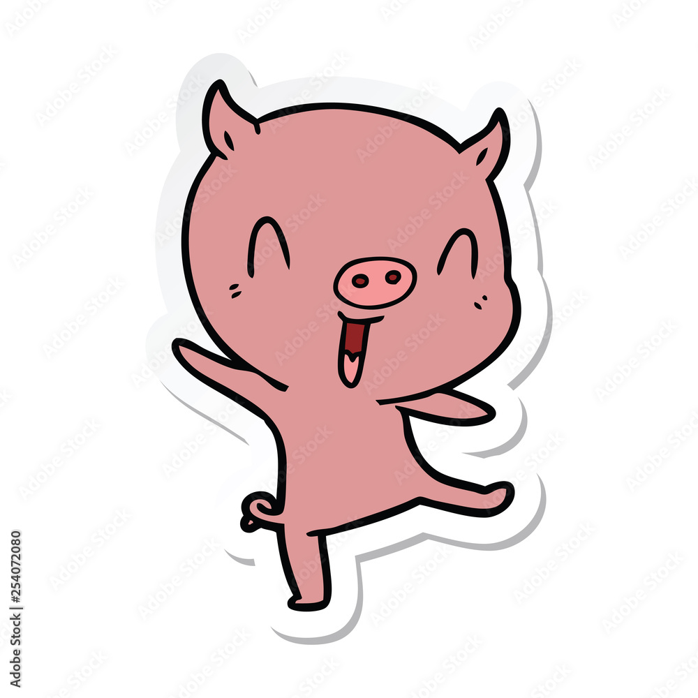 sticker of a cartoon pig dancing