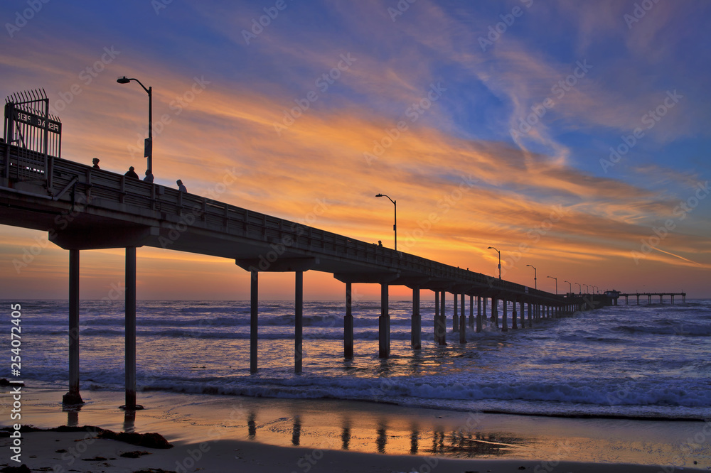 Colorful sunset at the Ocean Beach Pier, San Diego, California, USA