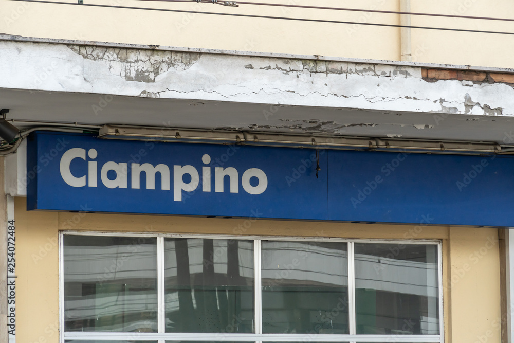 Signboard of the Ciampino train station, near Rome, Italy