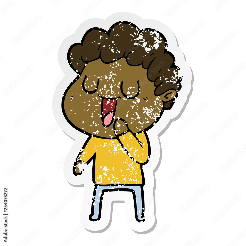 Fototapeta premium distressed sticker of a laughing cartoon man