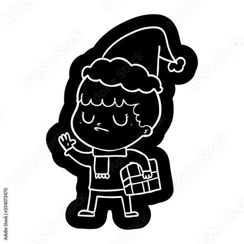 cartoon icon of a grumpy boy wearing santa hat
