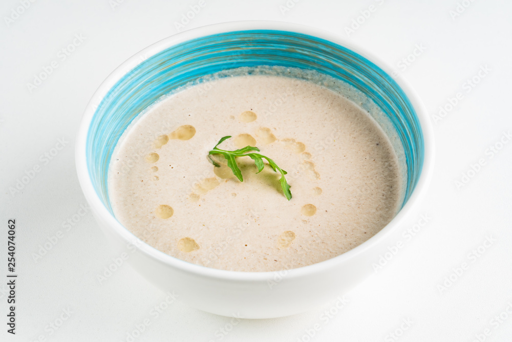 musrhoom cream soup on the white background musrhoom cream soup on the white background