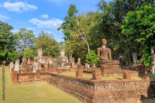 Sitting Buddha statue at Wat Phra Kaeo temple in Kamphaeng Phet Historical Park, UNESCO World Heritage site