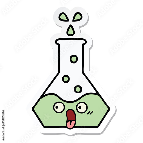 sticker of a cute cartoon science beaker