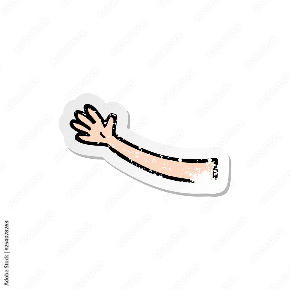 retro distressed sticker of a cartoon arm retro distressed sticker of a cartoon arm