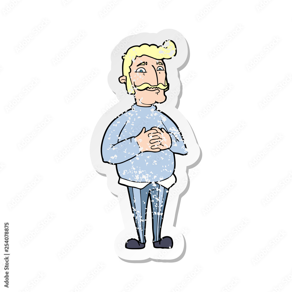 retro distressed sticker of a cartoon mustache man retro distressed sticker of a cartoon mustache man