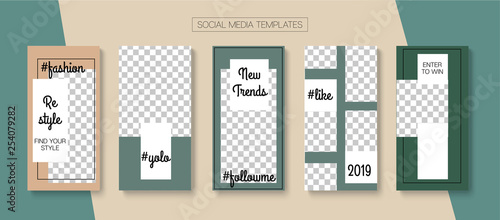 Editable Stories Minimal Vector Layout. Social Media Like and Share, Trends, Sale -50 Photo Frames Kit. Sale Insta Stories Layout