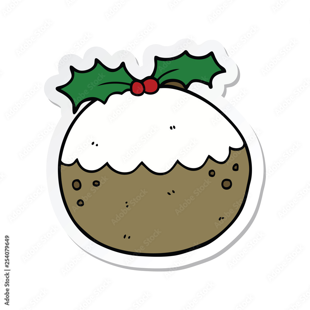 sticker of a cartoon christmas pudding