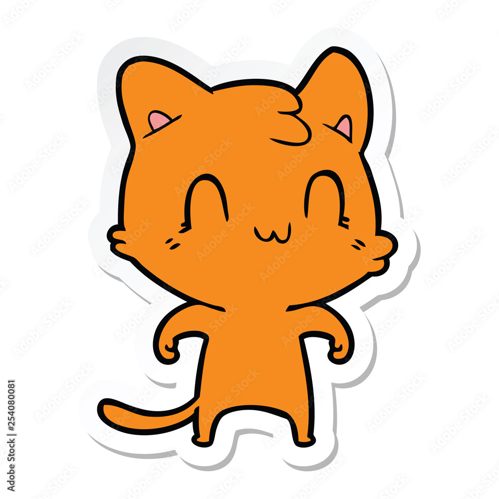 sticker of a cartoon happy cat sticker of a cartoon happy cat